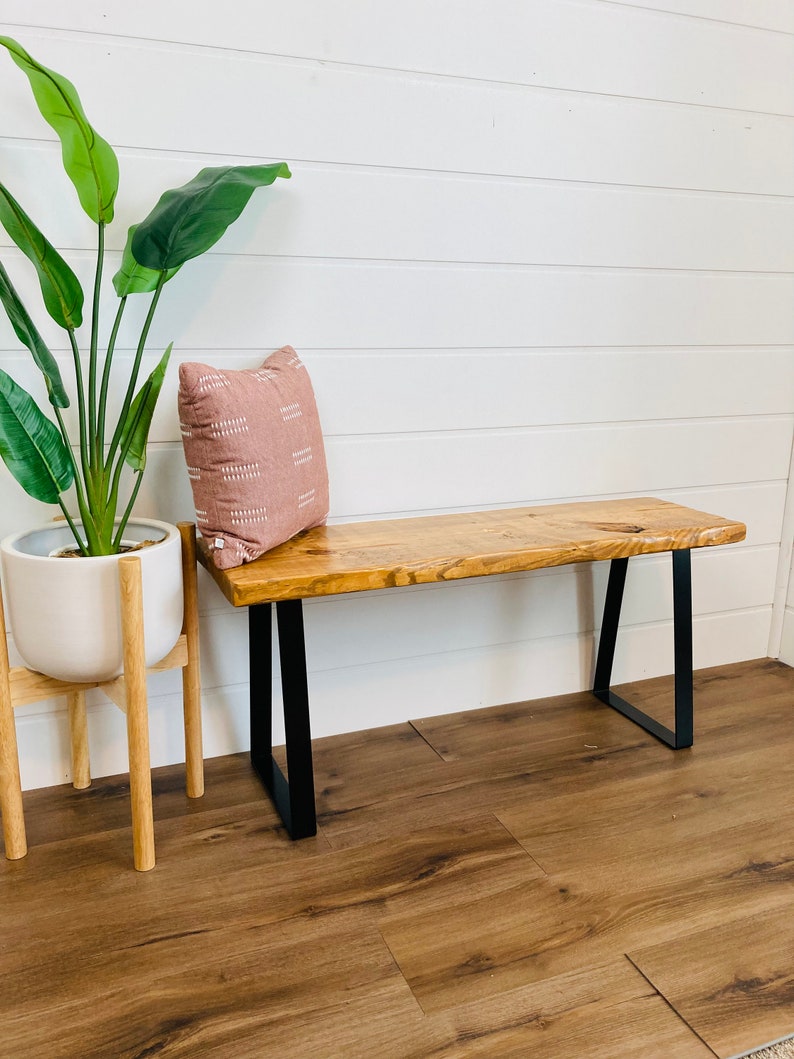 Entryway Bench with Live Edge, Bench, shoe rack, farmhouse decor, storage bench, bench cushion, reclaimed wood image 7