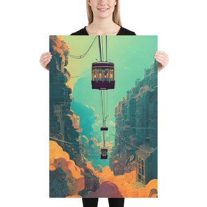 Sky Tram to the City in the Clouds Poster | Surreal & Abstract Wall Art | Home Decor | Tons of Size Options!