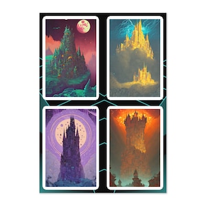 Surreal Castles Sticker Sheet / Fantasía y ciencia ficción / Incluye 4 pegatinas grandes separadas