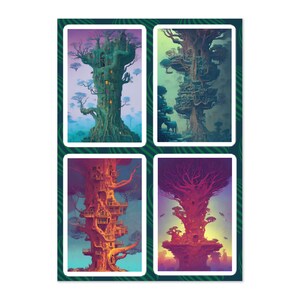 Casas na árvore surreais incríveis - folha de adesivos | Arte Surrealista | Fantasia e ficção científica | Inclui 4 adesivos separados