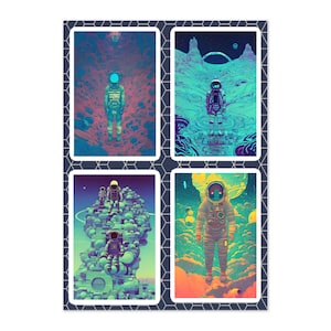 Surreal Astronauts Sticker Sheet / Arte abstracto / Fantasía y ciencia ficción / ¡Incluye 4 pegatinas separadas!