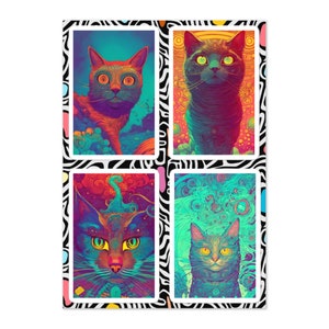 Psychedelische Katzen StickerBogen | Katzenliebhaber | Abstrakte Kunst | Kunsthandwerk | Enthält 4 separate Sticker