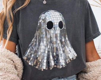 Comfort Colors Disco Ghost Shirt Disco Boo T-Shirt Retro Halloween Tee Faux Glitter Ghost TShirt Cute Ghost Top Trendy Spooky Season Shirt