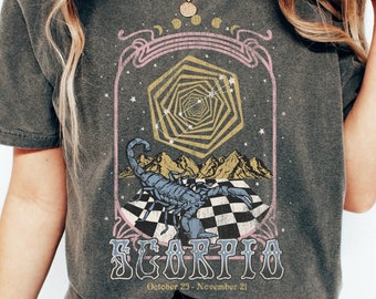 Scorpio Zodiac Comfort Colors Vintage Tee, Astrology T Shirt, Retro Celestial Scorpio Shirt, Scorpio Birthday Gift, Zodiac Gift, Oversized