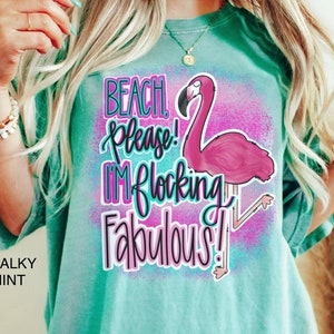 Flocking Fabulous Womens Comfort Colors Shirt Funny Flamingo T-Shirt Funny Beach T Shirt Summer Vacation Shirt Cute Girls Trip Tee Oversized