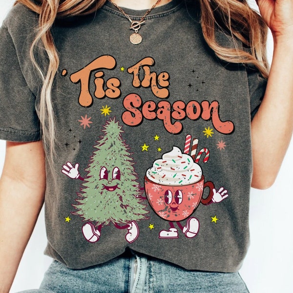 Comfort Colors Retro Christmas Shirt Tis The Season Christmas T-Shirt Vintage Christmas Tree TShirt Xmas T Shirt Cute Holiday Oversized Tee