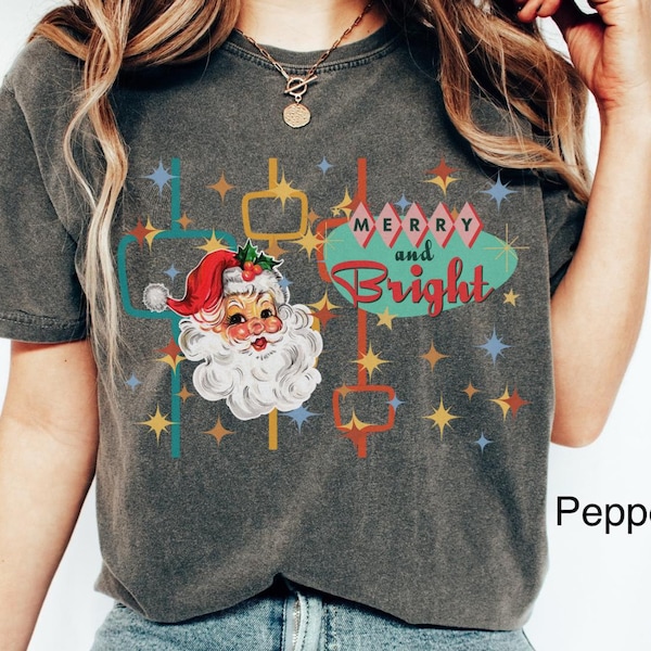 Comfort Colors Retro Christmas Shirt Vintage Santa T-Shirt Atomic Holiday Tee Mid Century Mod Xmas TShirt Trendy Festive Christmas Clothing