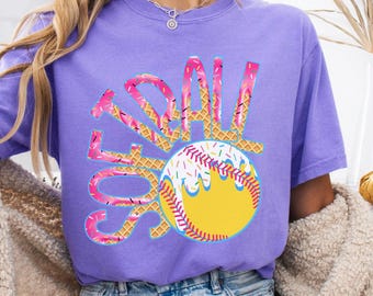 Comfort Colors Softball Ice Cream Drip Shirt Softball Mama T-Shirt Softball Player Tee Softball Game Day TShirt Gift For Softball Player