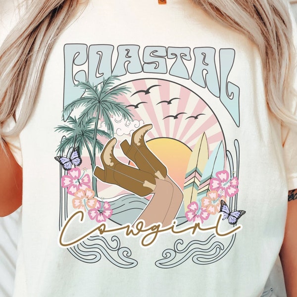 Coastal Cowgirl Comfort Colors Shirt, Western Beach Cowgirl Graphic Tee, Trendy Boho Surfer Cowgirl TShirt, Summer Cowboy T-Shirt, Oversized