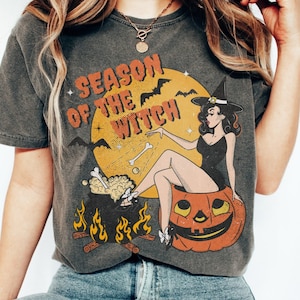 Comfort Colors Season Of The Witch Halloween Shirt Vintage Witch T-Shirt Retro Sexy Witch TShirt Funny Pin Up Girl Witch Tee Halloween Party