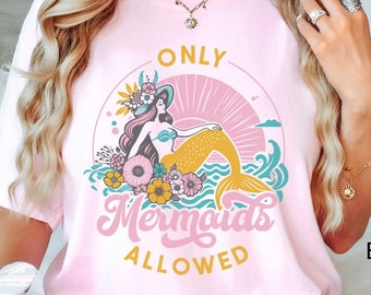 Comfort Colors Vintage Mermaid Shirt Only Mermaids Allowed T-Shirt Retro Mermaid TShirt Trendy Beach Shirt Summer Vacation Tee Oversized