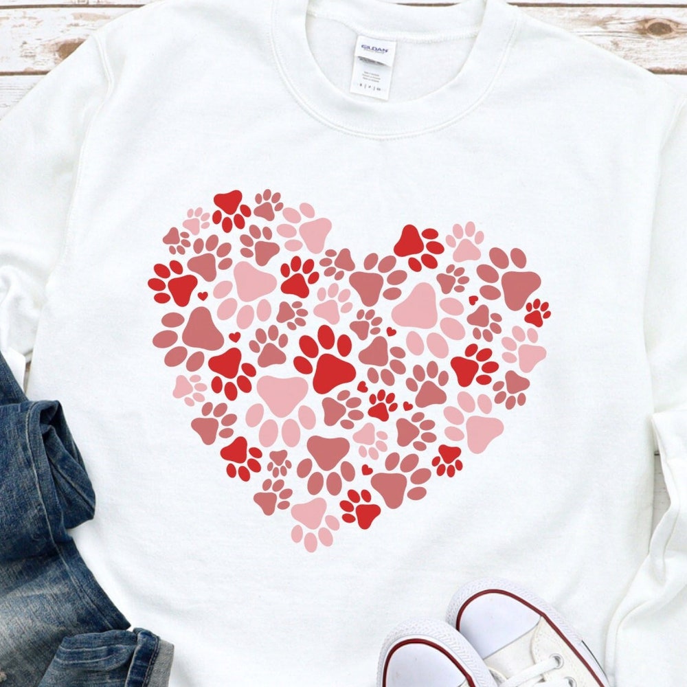Paw Prints Valentines Day Sweatshirt, Valentines Day Shirt For Dog Lovers, Cat Lovers Valentines Day Shirt, Animal Lovers Shirt Onlytee