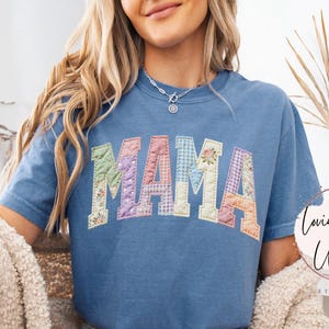 Comfort Colors Faux Quilted Patchwork Mama Shirt Vintage Floral Mama Tee Pastel Gingham Mom Shirt Mothers Day Gift For Mom Spring Mama Tee