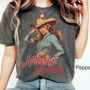 Comfort Colors Retro Western Shirt Nobodys Darlin T-Shirt Vintage Cowgirl TShirt Rodeo Tee Trendy Country Music Top Cute Southwest TShirt