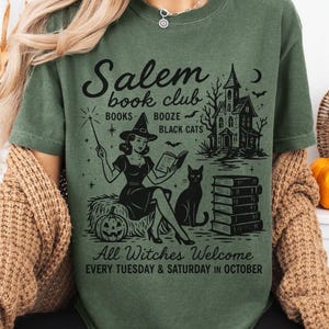 Comfort Colors Salem Book Club Shirt Vintage Halloween T-Shirt Salem Witch Shirt Bookish Halloween Tee Spooky Book Lover Top Gift For Reader