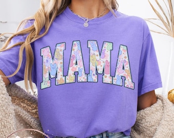 Comfort Colors Mama Easter Shirt Varsity Easter Mama T-Shirt Mom Easter TShirt Easter Bunny Top Mom Gift Spring Mama Tee Cute Rabbit Mom Top
