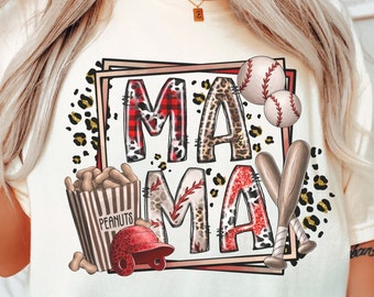 Comfort Colors Baseball Mama T Shirt, Baseball Mom Shirt, Cheetah Print Baseball Graphic Tee, Baseball T-Shirt for Women, Sports Mom TShirt