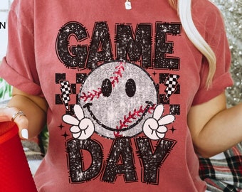 Comfort Colors Baseball Shirt Faux Glitter Baseball Game Day T-Shirt Baseball Mom TShirt Baseball Mama T Shirt Oversized Baseball Tee Gift