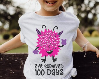Kinder 100th Day Of School T Shirt, Kinderauge überlebt 100 Tage Schule, 100th Day Of School Monster Shirt, 100 Day Of School Celebration