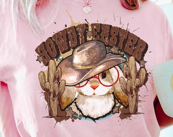 Howdy Easter Western Comfort Colors Shirt, Retro Cowboy Bunny Graphic Tee, Vintage Easter Bunny Cowboy TShirt, Cute Rabbit Easter T Shirt,