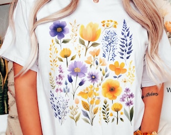 Summer Wild Flowers Comfort Colors Shirt, Cottagecore T-Shirt, Botanical T Shirt, Pressed Flowers TShirt, Floral Tee, Boho Oversized Tee