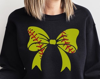 Sudadera de softbol para mujer Softbol Coquette Bow Camisa Linda Softbol Mamá Camisa Softbol Mamá Top Jugador de Softbol Regalo Camisa de Softbol de moda