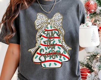 Comfort Colors Christmas Snack Cake Shirt Coquette Christmas Tree Cakes TShirt Tis The Season Christmas T-Shirt Holiday Top Cute Winter Tee