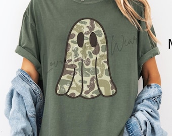 Comfort Colors Camo Ghost Shirt Retro Ghost Halloween T-Shirt Camouflage Ghost TShirt Spooky Season Tee Trendy Fall Top Cute Boo Shirt