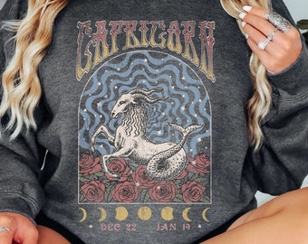 Capricorn Zodiac Vintage Sweatshirt, Astrology Shirt, Retro Celestial Capricorn Shirt, Capricorn Birthday Gift, Zodiac Gift, Oversized Shirt