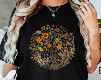 Boho Wildflowers Comfort Colors Shirt, Wild Flowers TShirt, Vintage Floral Graphic Tee, Botanical T Shirt, Gift For Women, Oversized T-Shirt