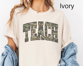 Comfort Colors Camo Teacher Shirt Varsity Camouflage Teach T-Shirt Teacher Appreciation Teacher Gift Back To School TShirt Trendy Teach Tee