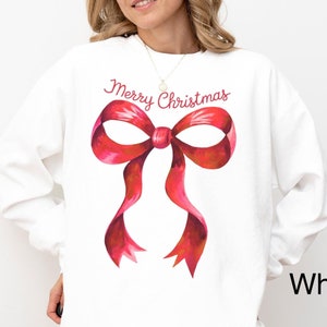 Coquette Christmas Sweatshirt Red Bow Christmas Shirt Merry Christmas Shirt Festive Xmas Sweater Christmas Gift For Her Trendy Holiday Top