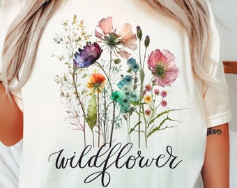 Wildflower Comfort Colors Shirt, Wild Flowers Graphic Tee, Floral T Shirt, Flower TShirt, Botanical Shirt, Gift For Her, Boho Oversized Tee
