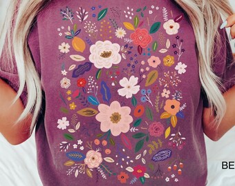 Boho Wildflowers Comfort Colors Shirt, Wild Flowers TShirt, Floral Graphic Tee Shirt, Botanical T-Shirt, Gift For Her, Oversized Vintage Tee