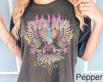 Boho Free Bird 1972 Comfort Colors Shirt Retro American Eagle T-Shirt Rock N Roll T Shirt USA TShirt 4th Of July Shirt Vintage Oversized Tee