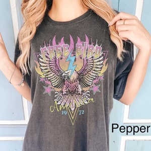 Boho Free Bird 1972 Comfort Colors Shirt Retro American Eagle T-Shirt Rock N Roll T Shirt USA TShirt 4th Of July Shirt Vintage Oversized Tee