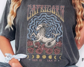 Capricorn Zodiac Comfort Colors Vintage Tee, Astrology T Shirt Retro Celestial Capricorn Shirt Capricorn Birthday Gift Zodiac Gift Oversized