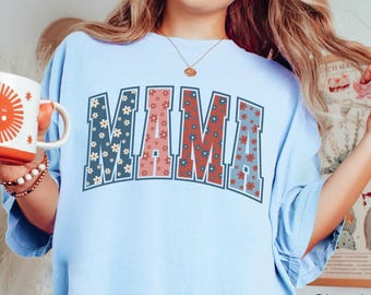 Comfort Colors Mama 4th Of July Shirt Floral Mama T-Shirt Fourth Of July Mom TShirt Retro Mama Top Trendy American Mama Tee Gift For Mom