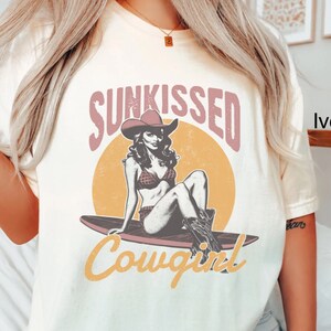 Comfort Colors Coastal Cowgirl Shirt Vintage Sunkissed Cowgirl TShirt Western Beach T-Shirt Country Girl Shirt Summer Cowgirl Oversized Tee