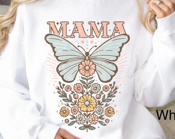 Boho bloemen mama trui retro vlinder moeder shirt cadeau voor moeder Moederdag cadeau nieuwe moeder shirt oma shirt oversized mama trui