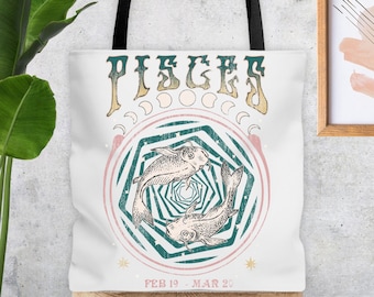 Pisces Zodiac Vintage Tote Bag Astrology Tote Bag Celestial Pisces Tote Bag Gift For Pisces Birthday Zodiac Gift Gift For Her Christmas Gift