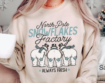 Lustiges Schneemann-Sweatshirt Nordpol-Schneeflocken-Fabrik-Hemd Lustiges Weihnachtshemd Gemütliches Winter-Hemd Feiertags-Oberseite hässlicher Weihnachtspullover