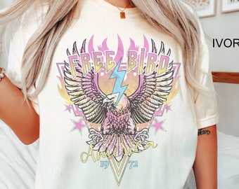 Boho Free Bird 1972 Comfort Colors Shirt Retro American Eagle T-Shirt Rock N Roll T Shirt USA TShirt 4th Of July Shirt Vintage Oversized Tee