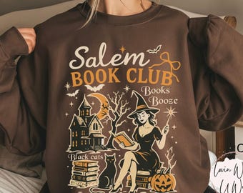 Salem boekenclub Sweatshirt retro Halloween shirt Salem heks shirt leesgrage Halloween top boekenliefhebber shirt cadeau voor lezer Spooky seizoen top