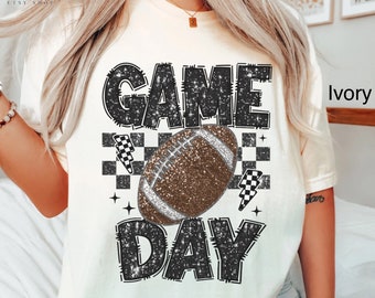 Comfort Colors Football Shirt Faux Glitter Football Game Day T-Shirt Football Mom TShirt Football Mama T Shirt Oversized Football Tee Gift