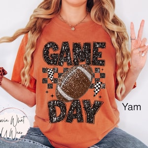 Comfort Colors Football Shirt Faux Glitter Football Game Day T-Shirt Football Mom TShirt Football Mama T Shirt Oversized Football Tee Gift
