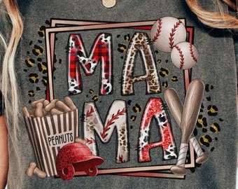 Comfort Colors Baseball Mama T Shirt, Baseball Mom Shirt, Cheetah Print Baseball Graphic Tee, Baseball T-Shirt for Women, Sports Mom TShirt