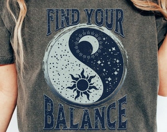 Yin Yang Trouvez votre équilibre Chemise Retro Comfort Colors, T-shirt Positive Vibes, Soleil et Lune, T-shirt spirituel, T-shirt santé mentale