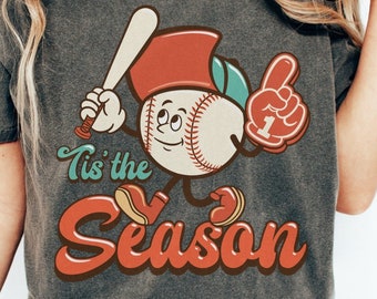 Baseball Tis The Season Comfort Colors Shirt, Retro Baseball Mom T Shirt, Vintage Baseball Tee, Game Day T-Shirt, Baseball Lover TShirt
