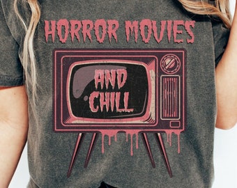 Retro Horror Movies Comfort Colors Shirt, Horror Movies Lover T-Shirt Halloween T Shirt Scary Movies TShirt Spooky Oversized Vintage TV Tee
